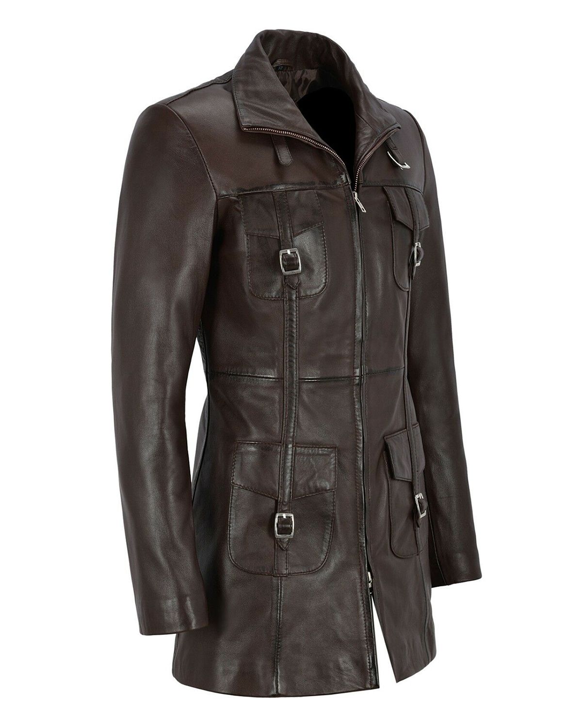 Women's Gothic Style Mid Length Real Sheepskin Leather Coat