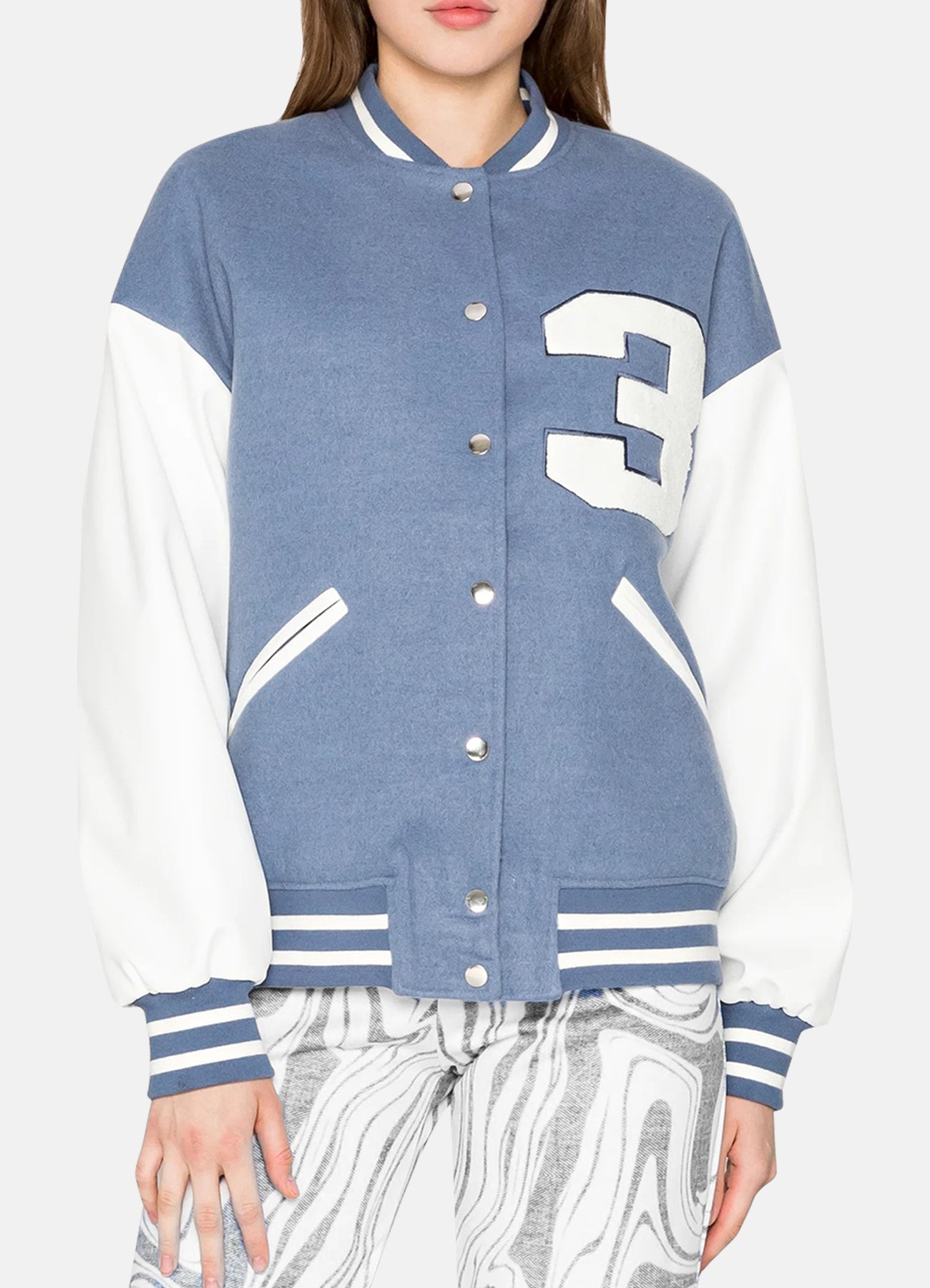 Womens Iconic Light Blue Varsity Jacket