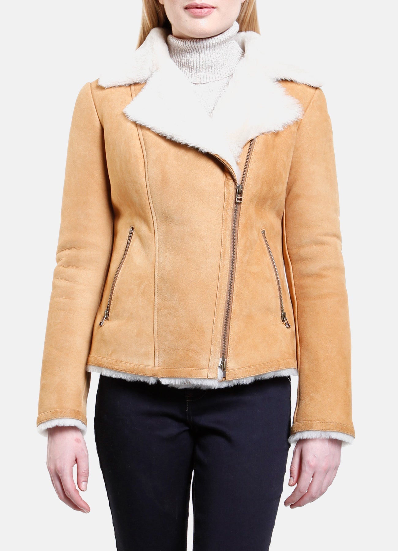 Womens Classic Tan Shearling Leather Jacket
