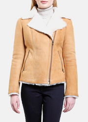 Womens Classic Tan Shearling Leather Jacket