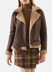 Womens Chocolate Brown Shearling Leather Jacket