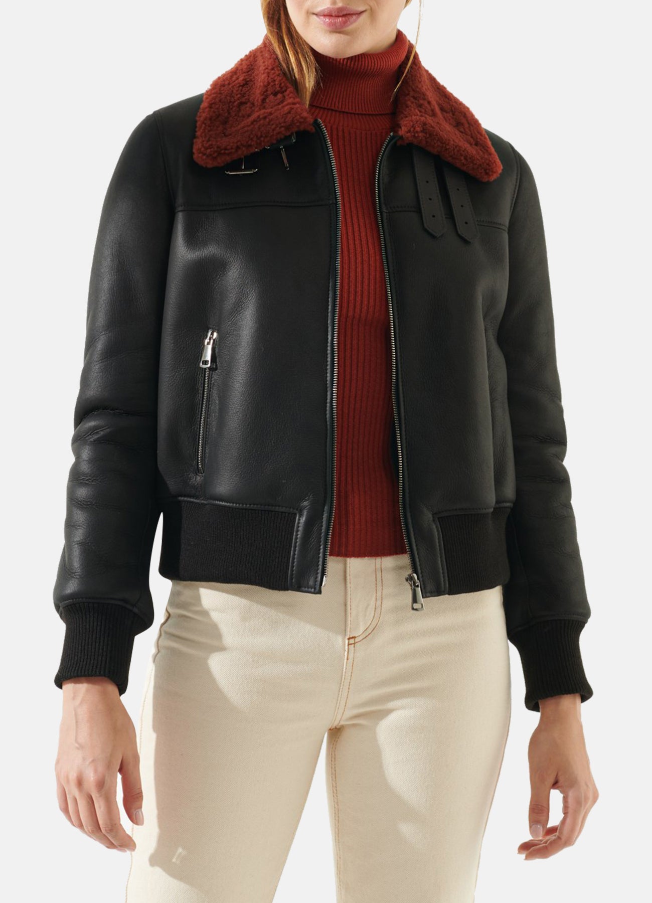 Womens Authentic Black Shearling Leather Jacket