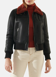 Womens Authentic Black Shearling Leather Jacket