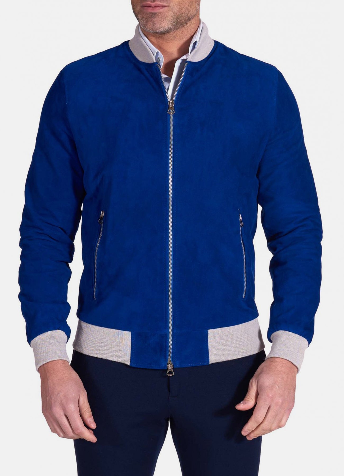 Mens Highstreet Blue Suede Leather Jacket