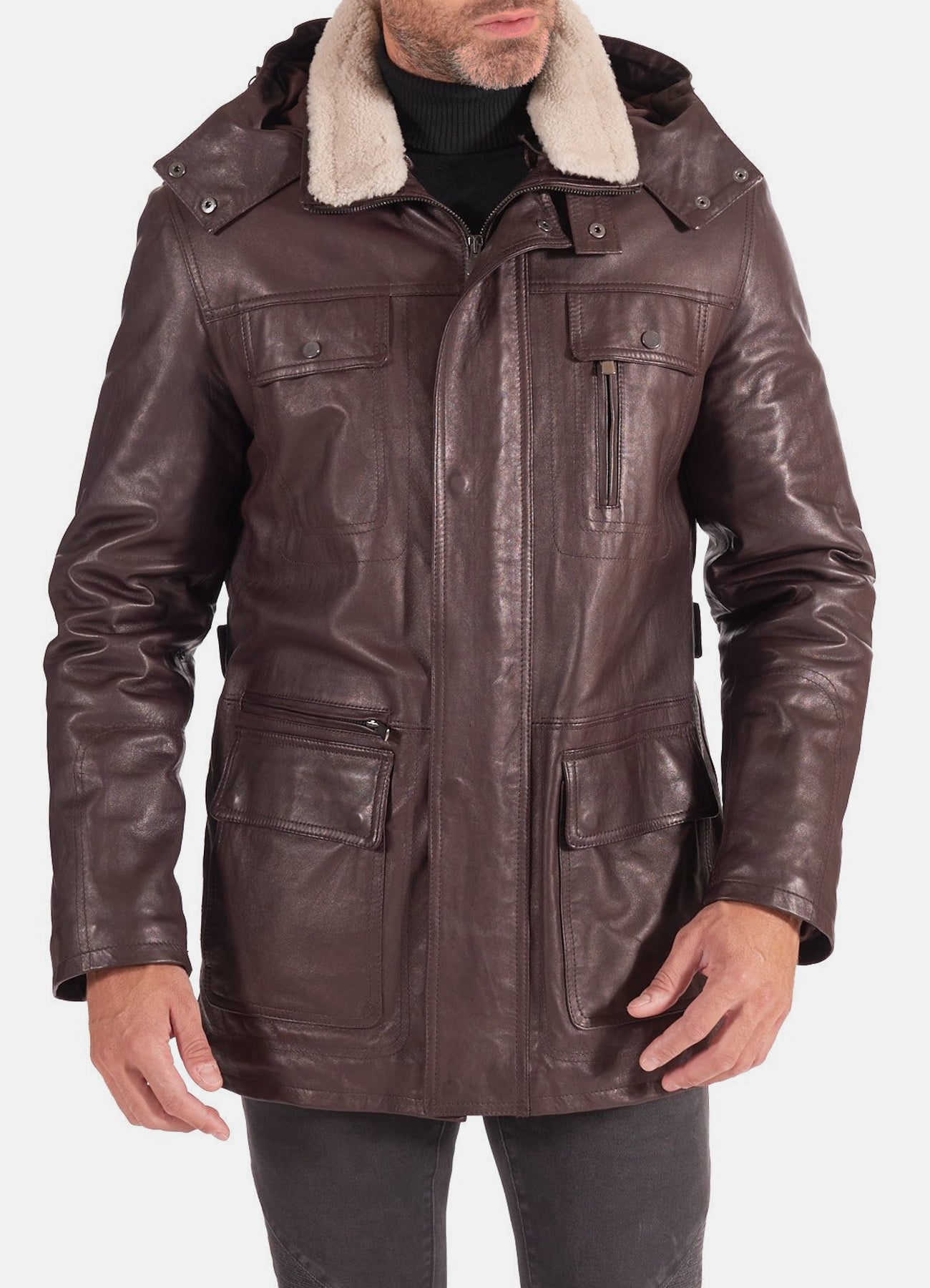 Mens Dark Brown Vintage Leather Coat