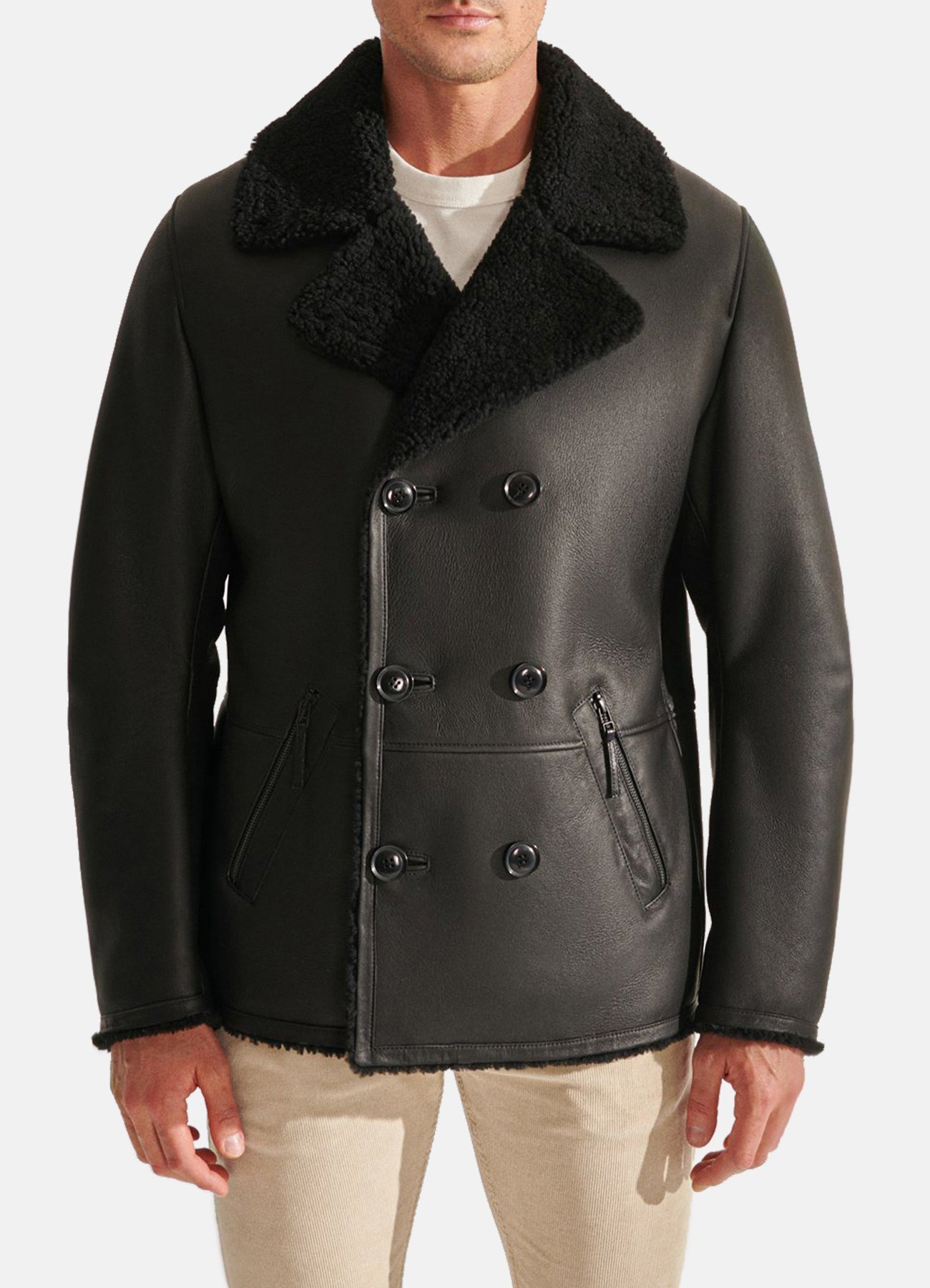 Mens Charcoal Black Shearling Leather Jacket
