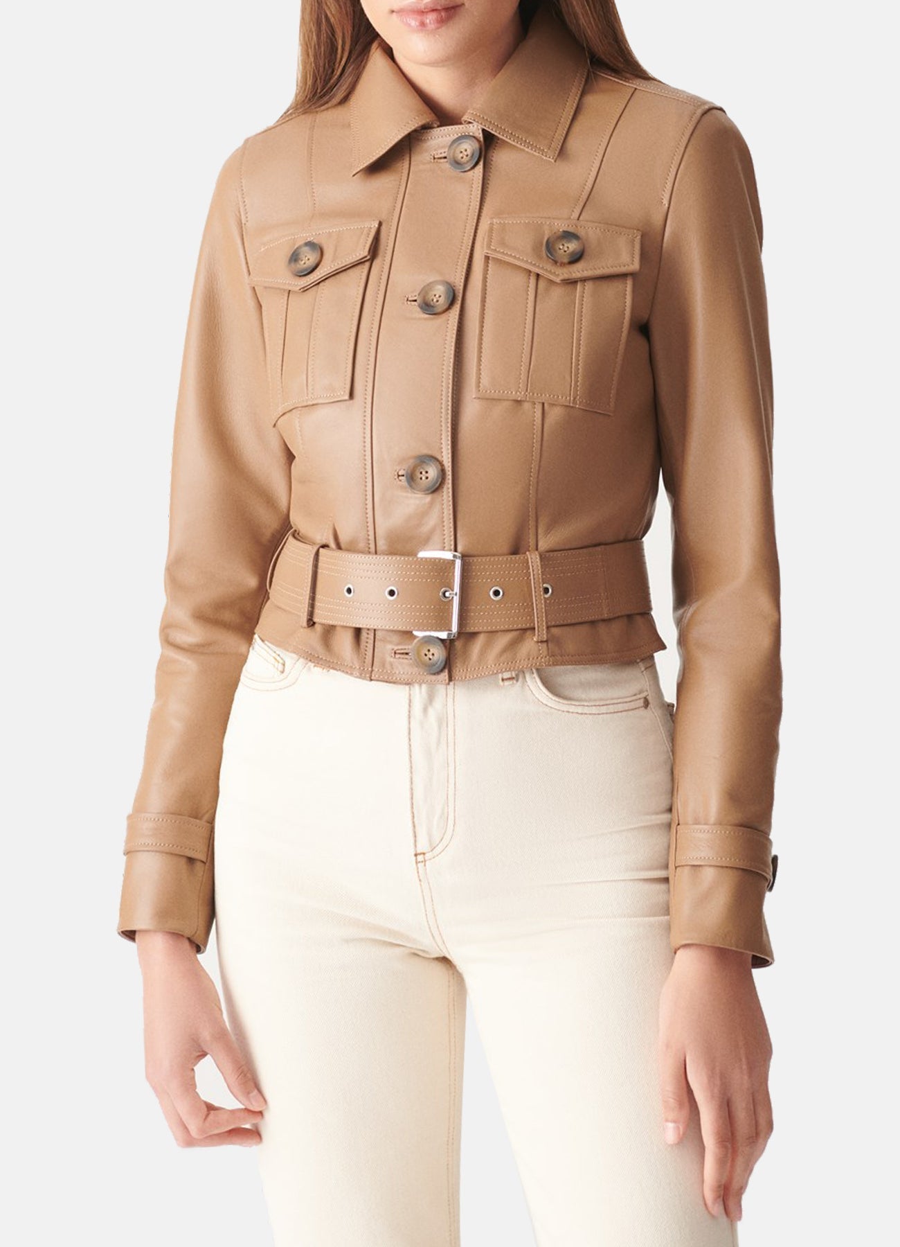 Womens Authentic TAN  Biker Leather Jacket