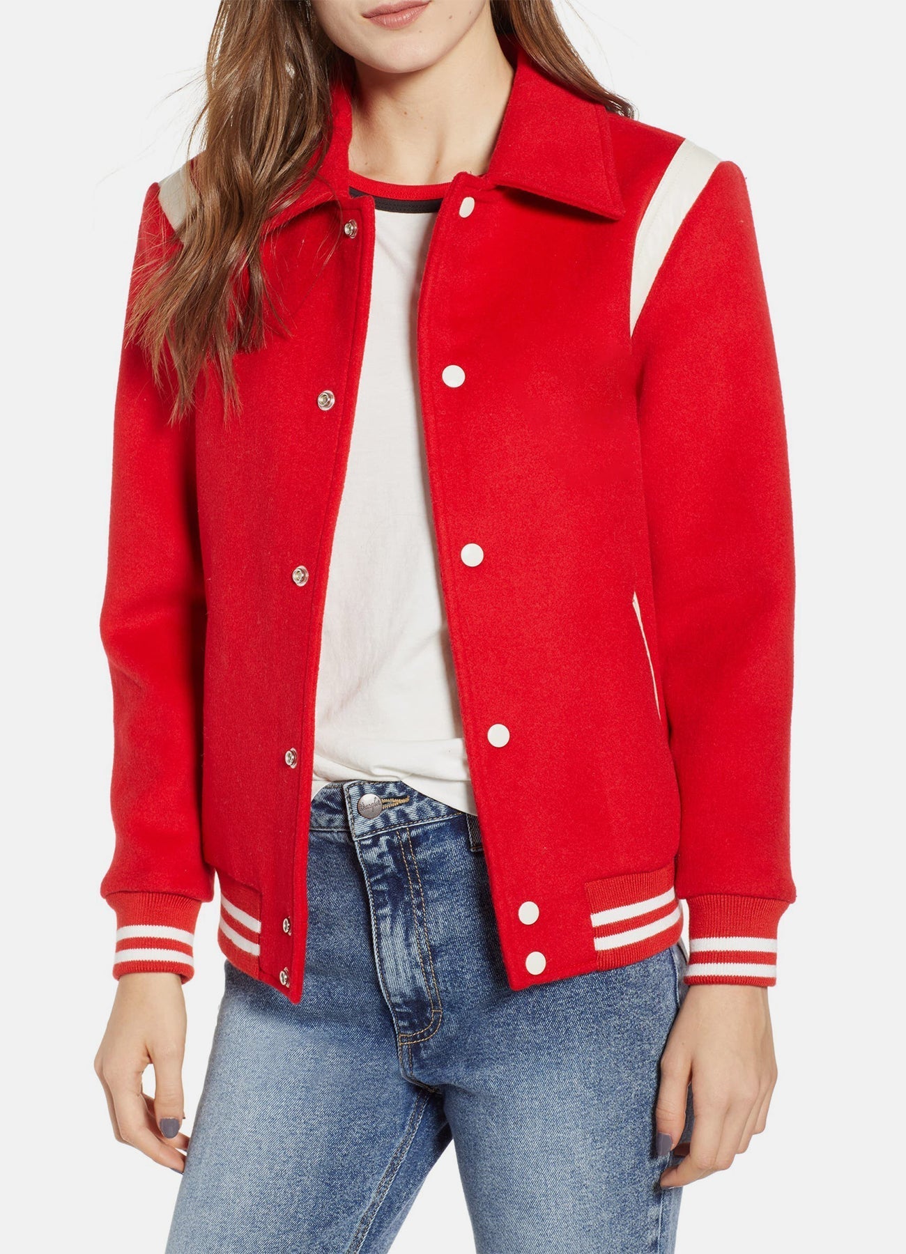 Womens Bright Red Varsity Jacket
