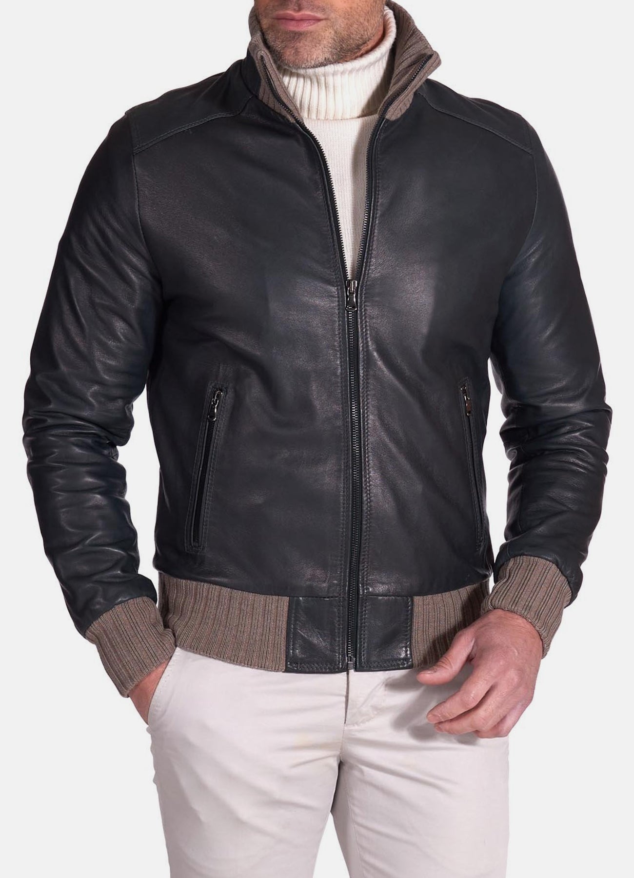 Mens Vintage Style Black Bomber Leather Jacket