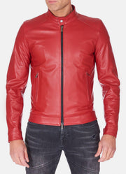 Mens Premium Red Biker Leather Jacket