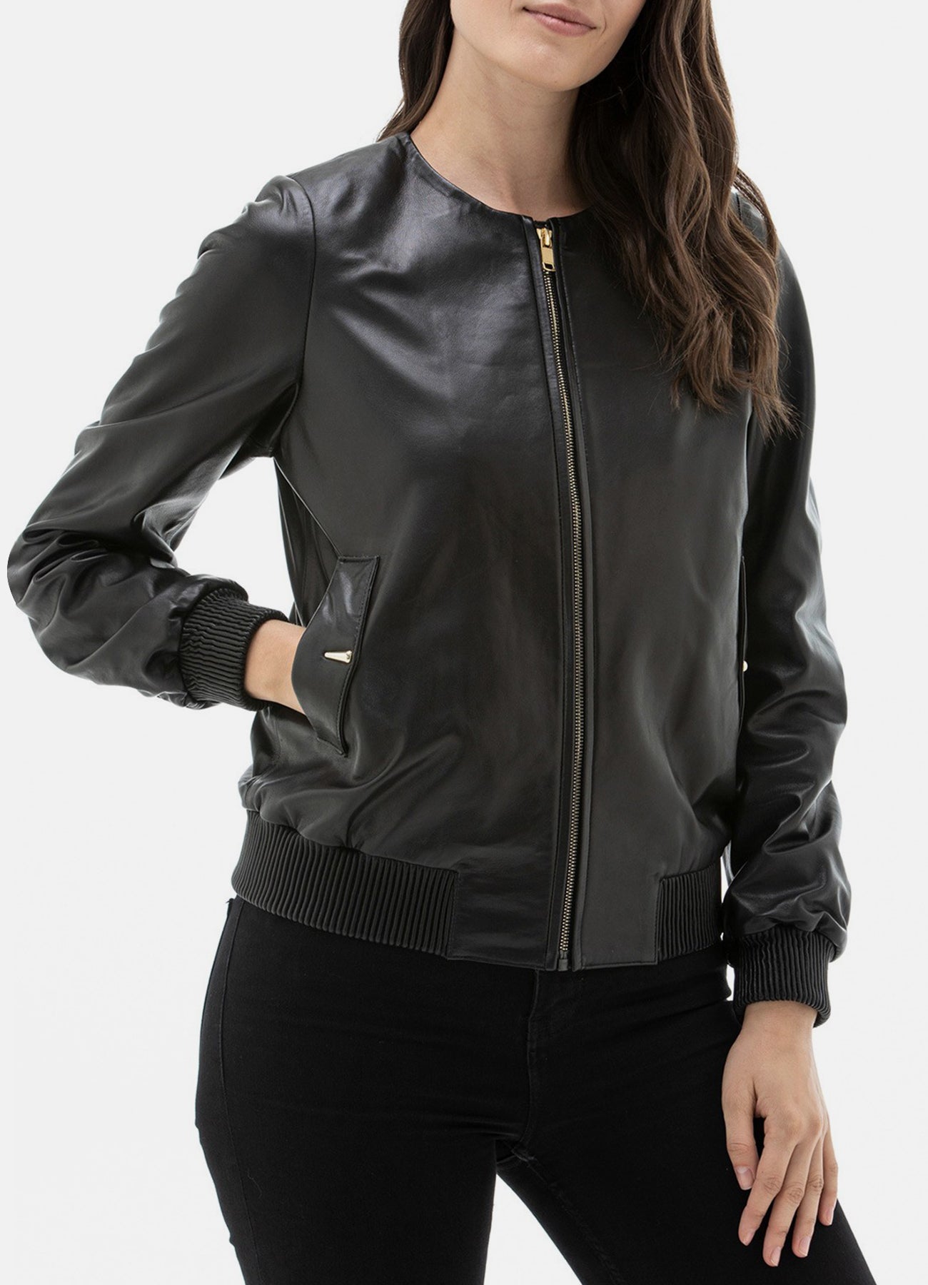 Womens Piano Black Bomber Leather Jacket