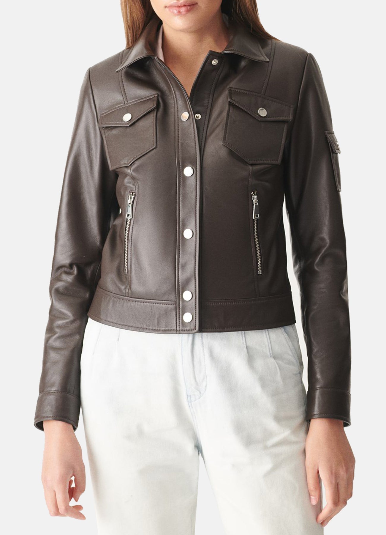 Womens Dark Brown Sports Biker Leather Jacket