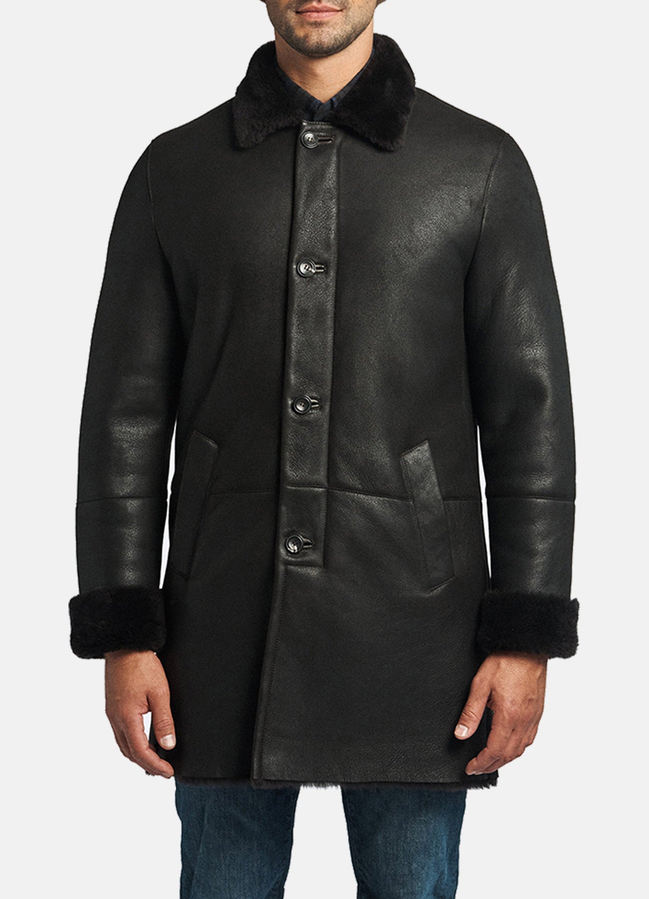 Mens Authentic Black Shearling Leather Coat