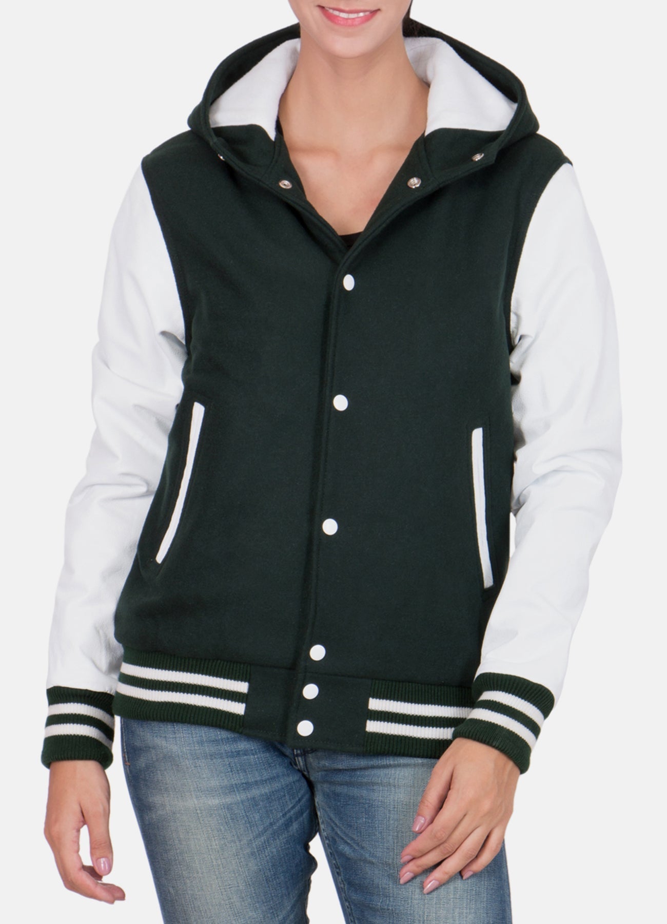 Womens Dark Green and White Varsity Jacket