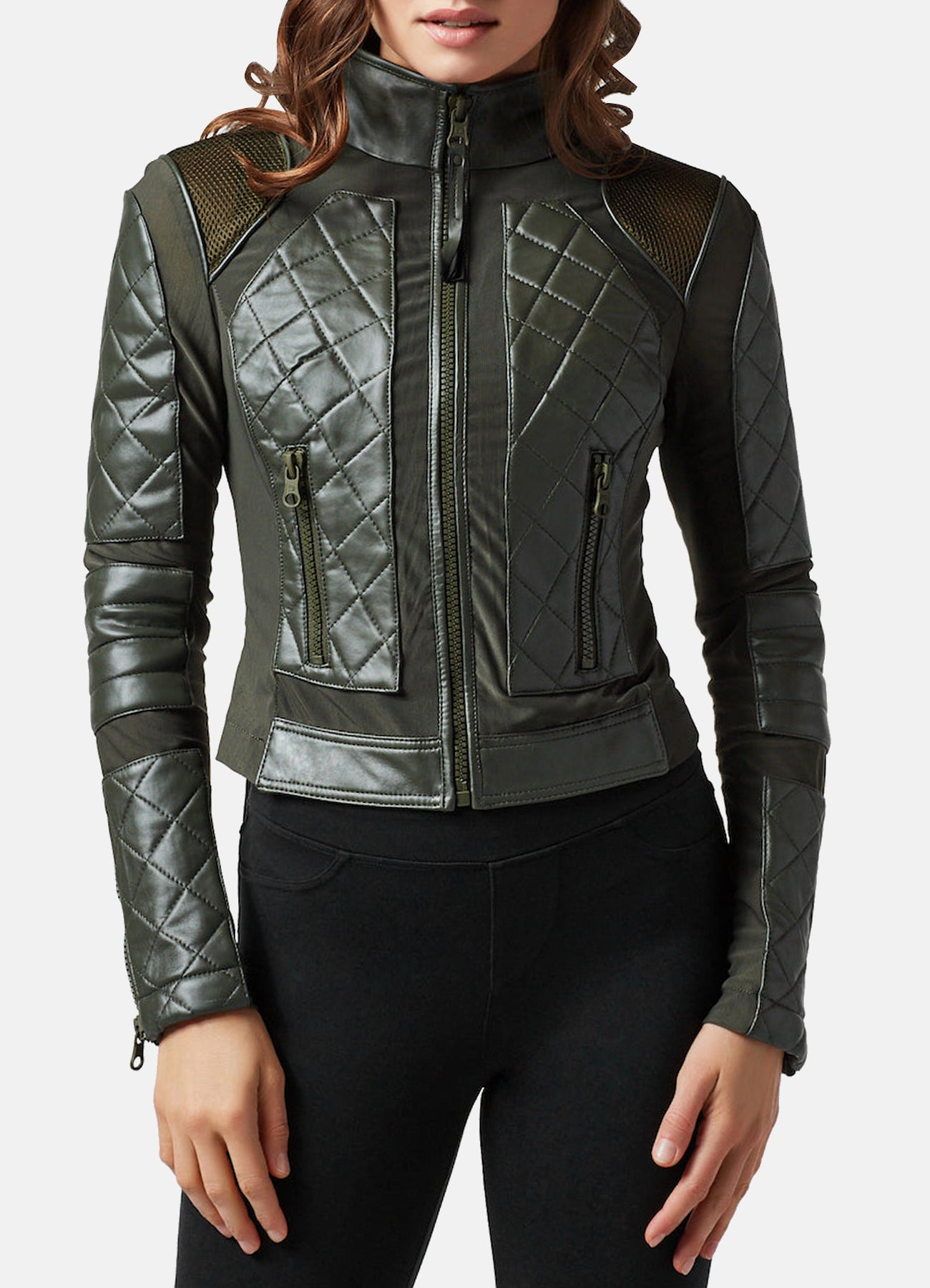 Womens Olive Green Biker Leather Jacket
