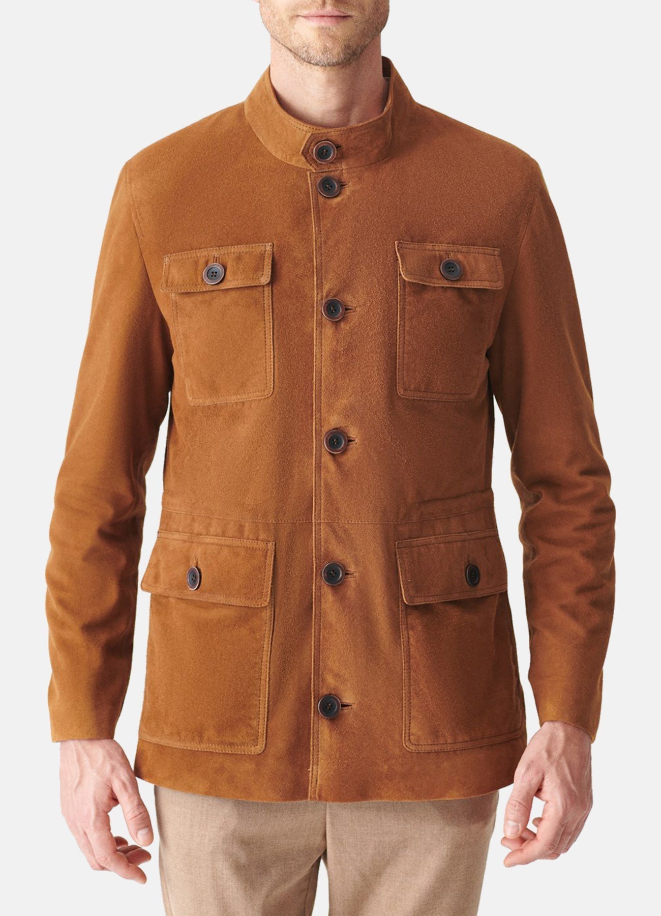 Mens TAN Long Length Suede Leather Jacket