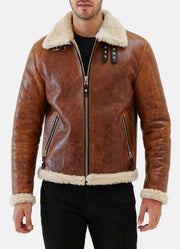 Mens Distressed Brown Shearling Leather Jacket