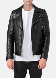 Mens Shiny Black Biker Leather Jacket