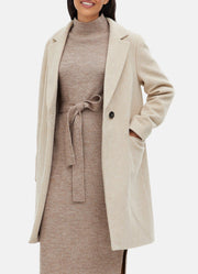 Womens Off White Wool Long Coat