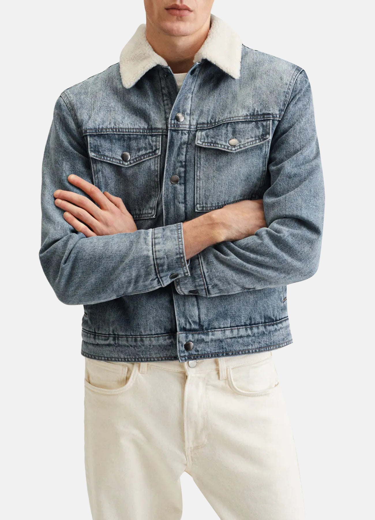 Mens Light Blue Denim Shearling Jacket