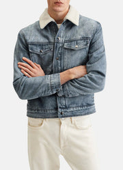 Mens Light Blue Denim Shearling Jacket