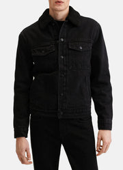 Mens Deep Black Denim Shearling Jacket
