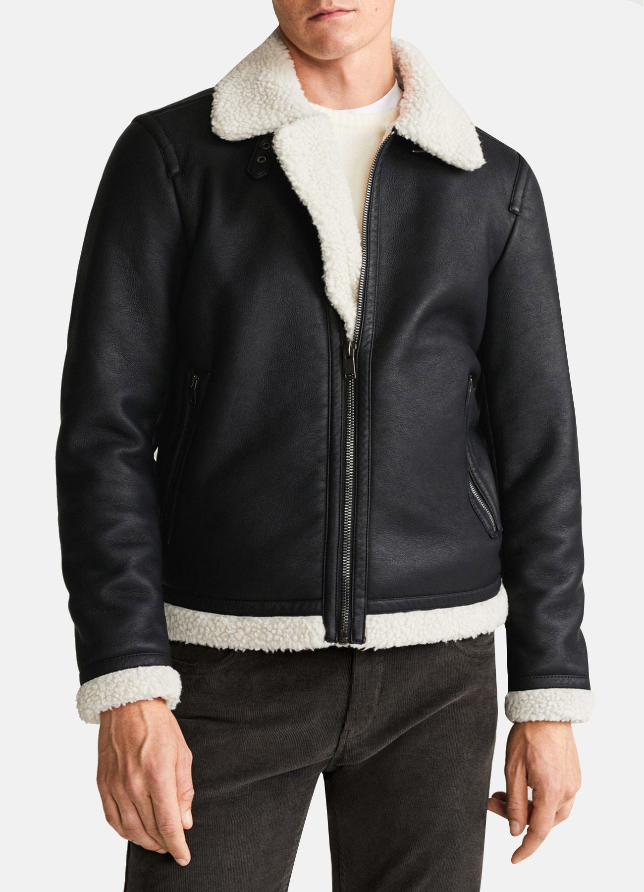 Mens Classic Black Shearling Leather Jacket