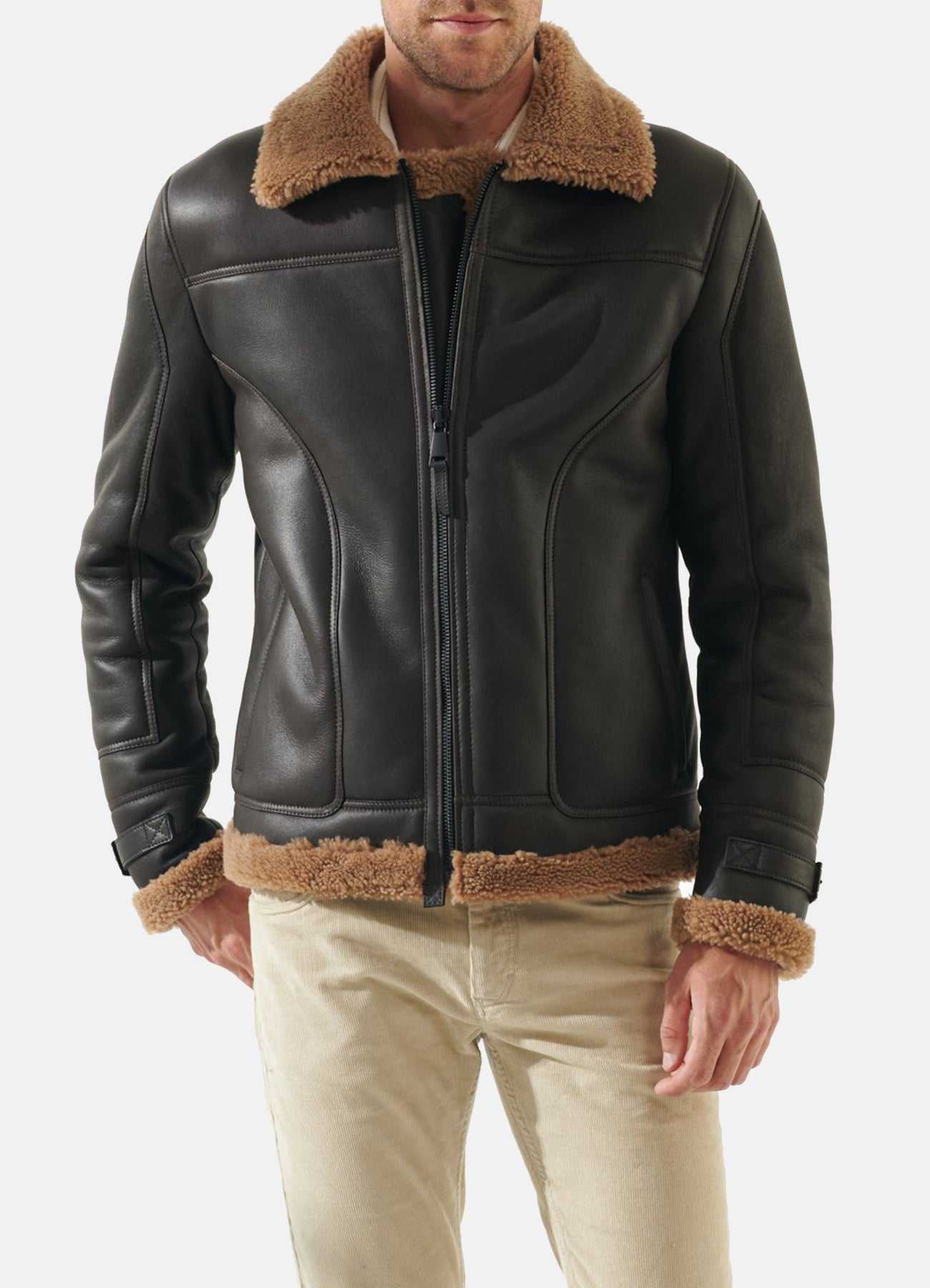 Mens Pitch Black Shearling Leather Jacket