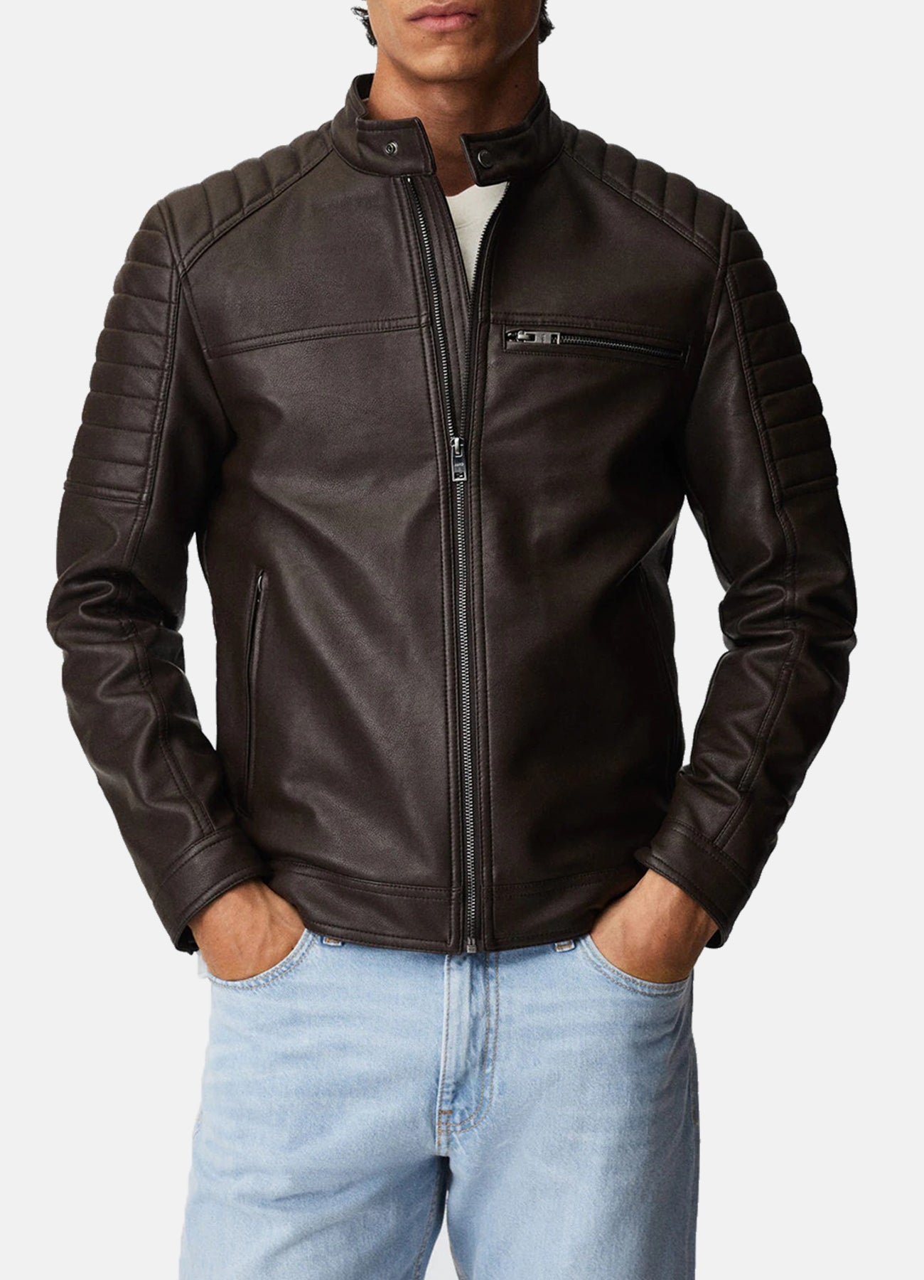 Mens Coco Brown Biker Leather Jacket