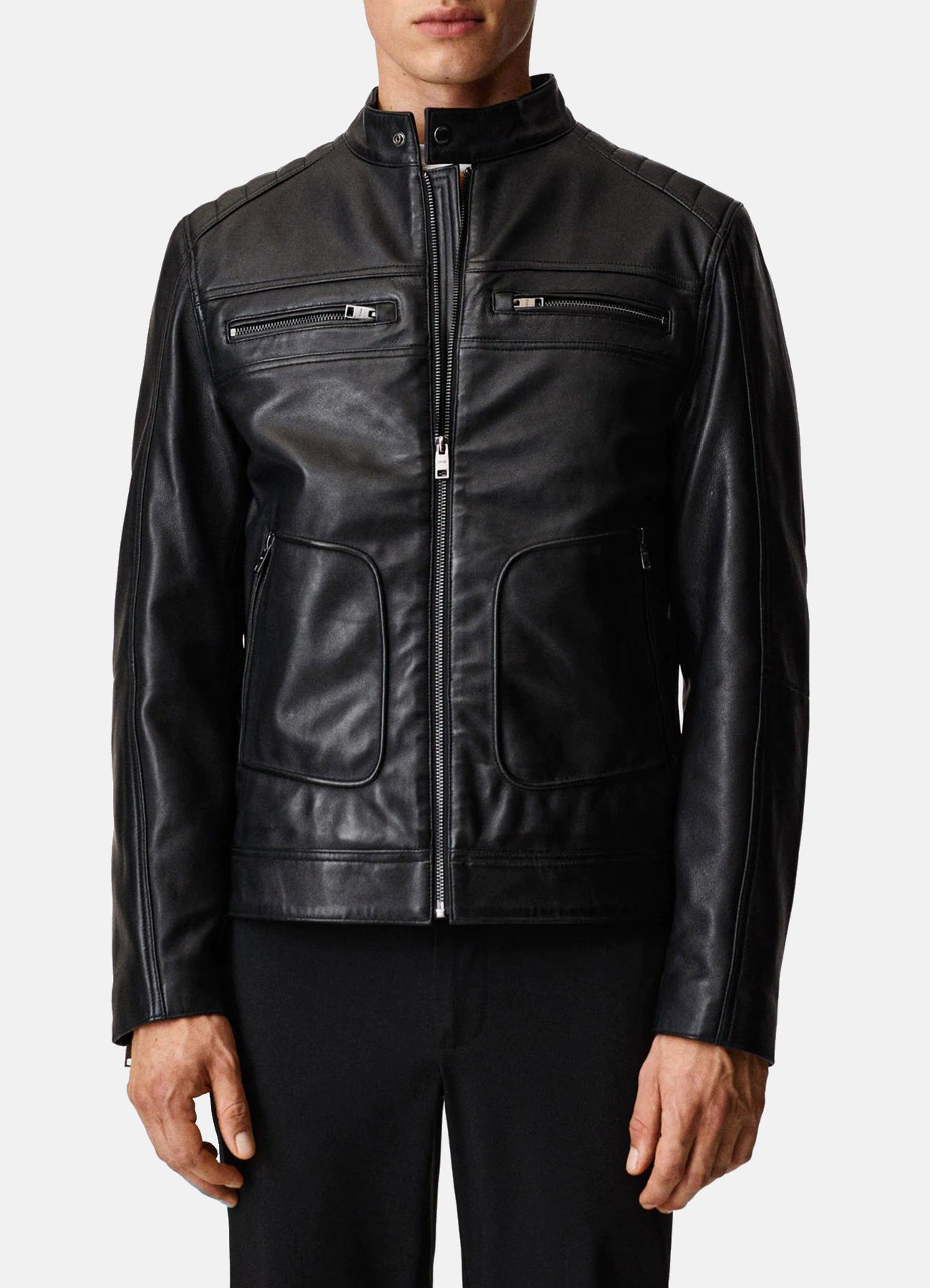 Mens Onyx Black Biker Leather Jacket