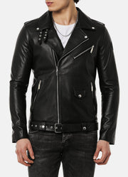 Mens Deep Black Biker Leather Jacket