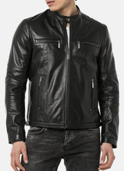 Mens Black Biker Leather Jacket