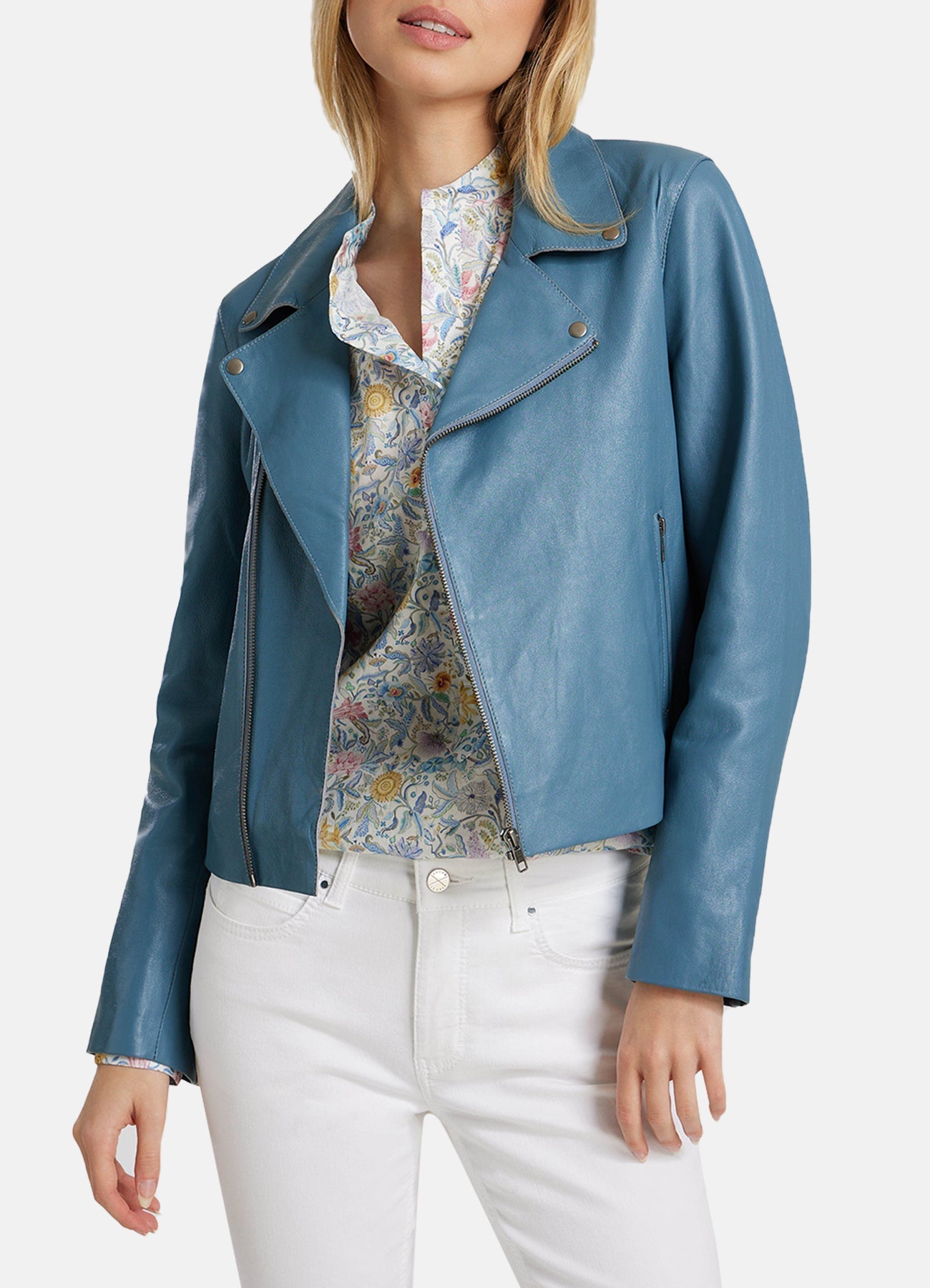 Womens Air Force Blue Biker Leather Jacket