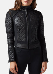 Womens Quilted Classic Black Biker Leather Jacket