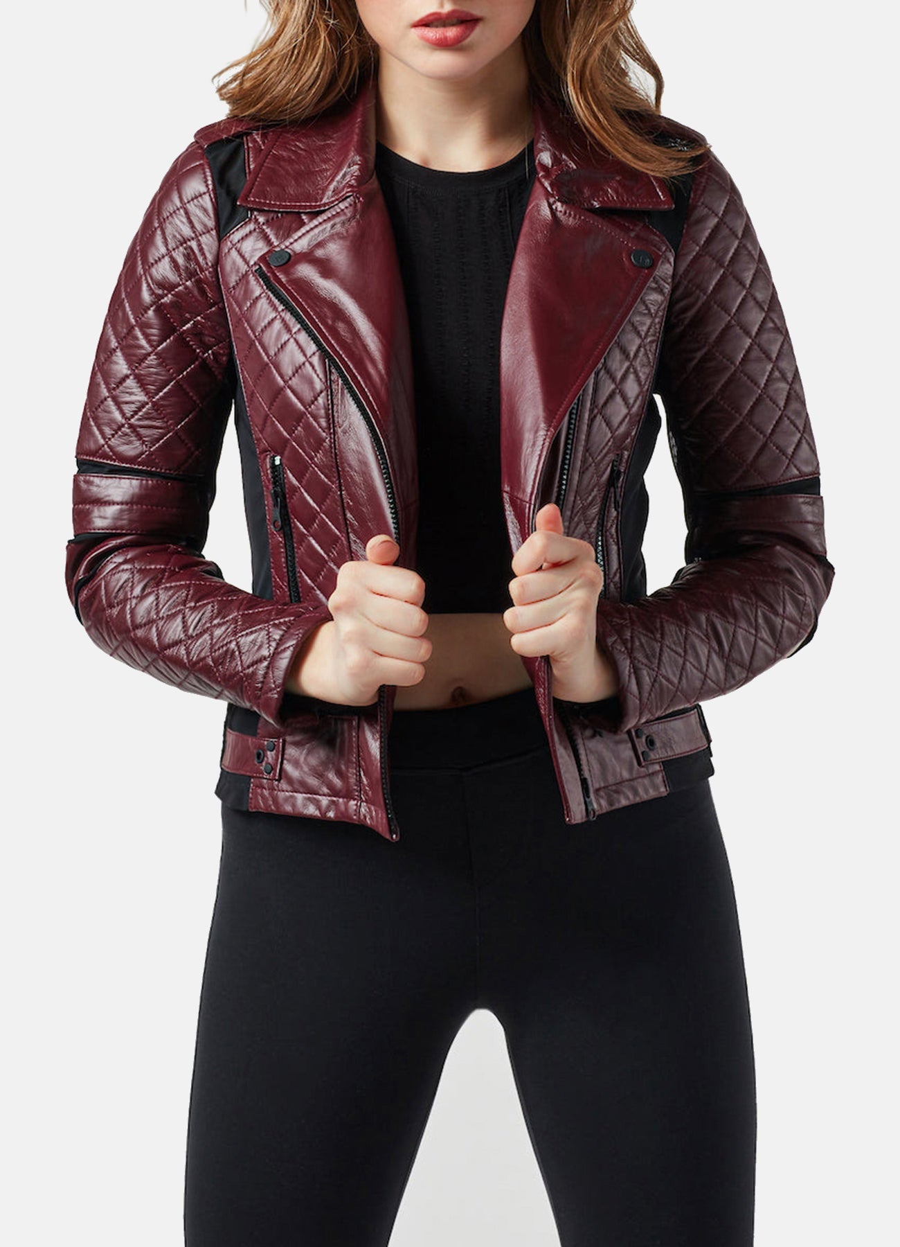 Womens Vintage Maroon Biker Leather Jacket
