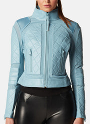 Womens Baby Blue Biker Leather Jacket