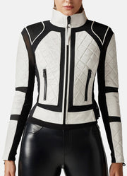Womens White and Black Biker Leather Jacket