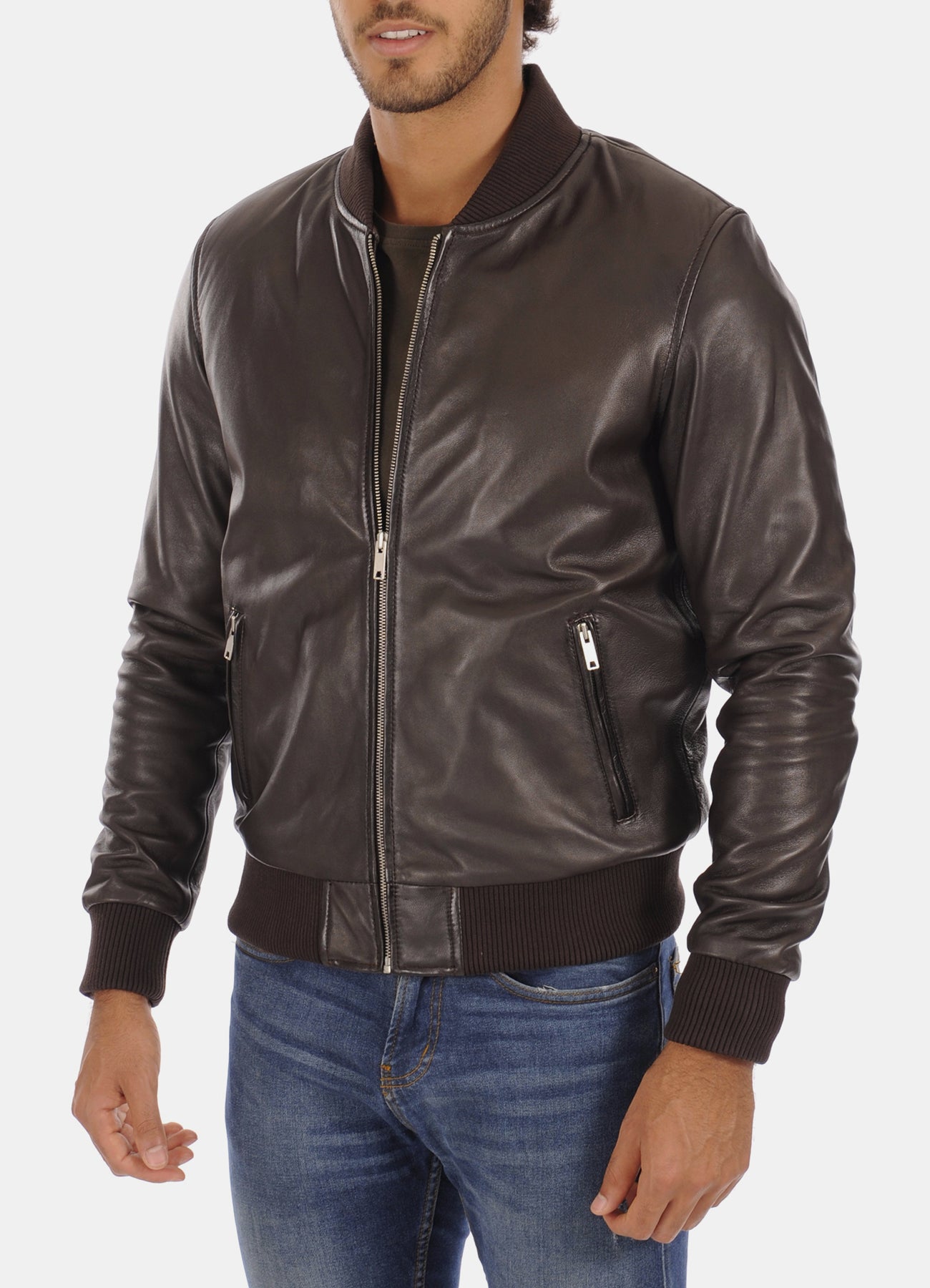 Mens Dark Brown Vintage Bomber Leather Jacket