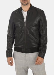 Mens Deep Black Bomber Leather Jacket