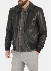 Mens Soft Black Bomber Leather Jacket