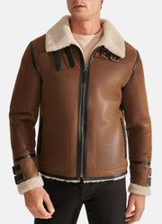 Mens Caramel Brown Shearling Leather Jacket