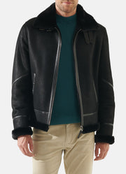 Mens Jet Black Shearling Leather Jacket