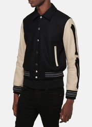 Mens Black and Beige Bone Design Varsity Jacket