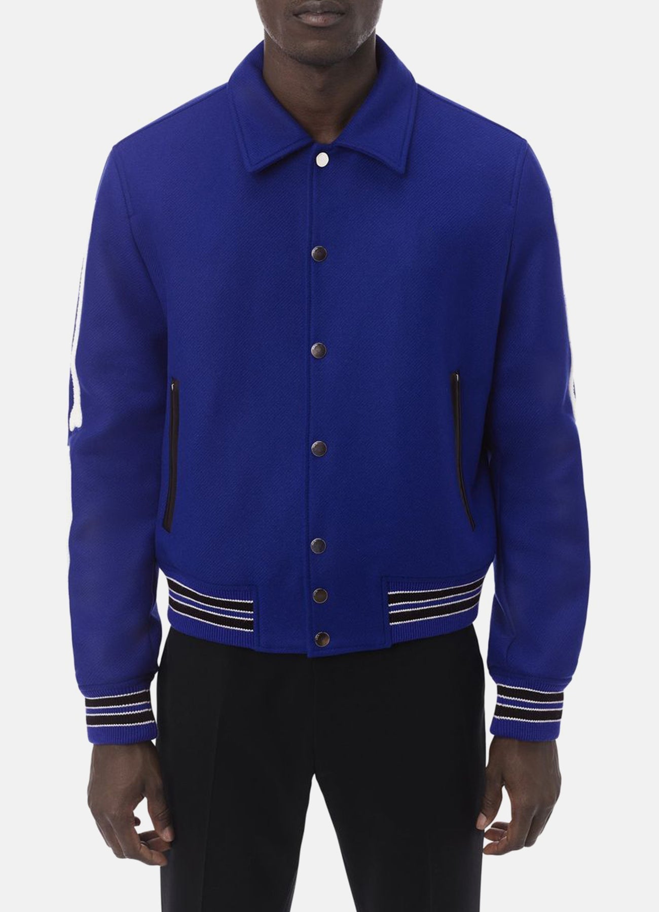 Mens Royal Blue Bone Design Varsity Jacket