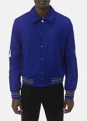 Mens Royal Blue Bone Design Varsity Jacket