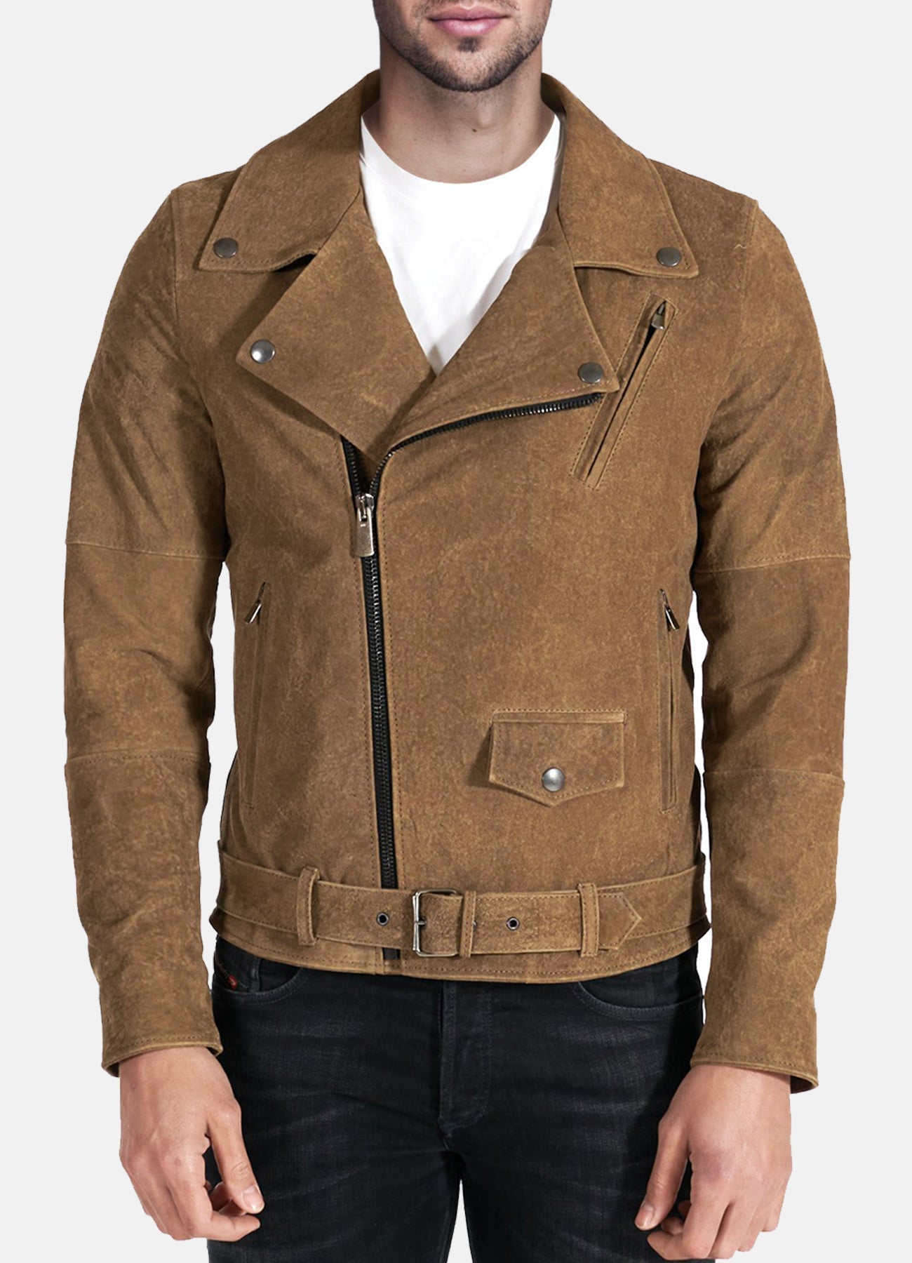 Mens Perfecto Brown Suede Leather Jacket