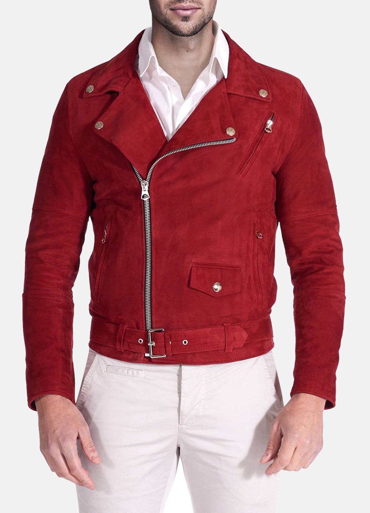 Mens Burgendy Red Suede Leather Jacket