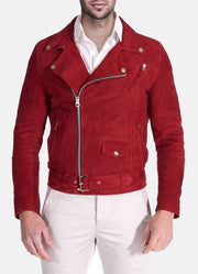 Mens Burgendy Red Suede Leather Jacket
