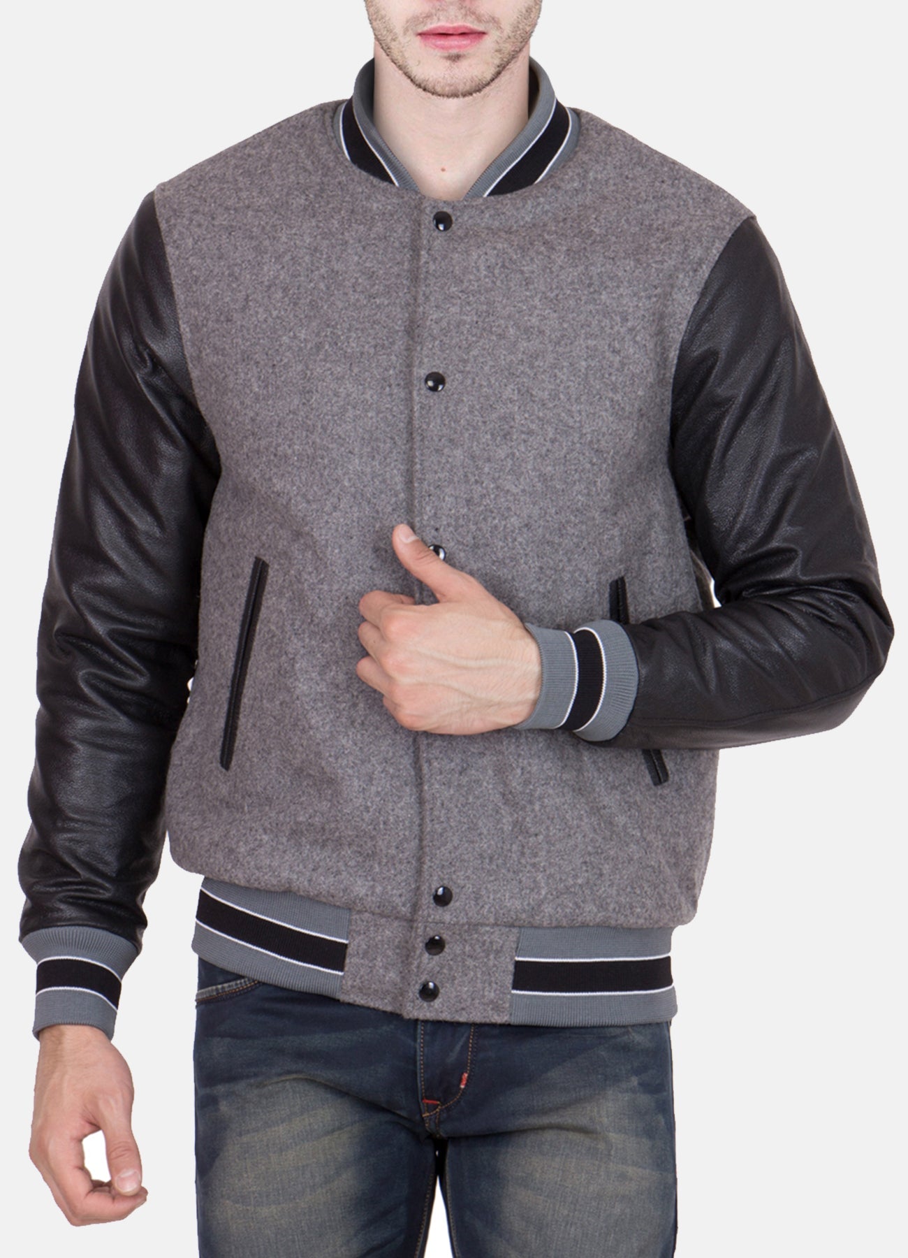 Mens Gray and Black Varsity Jacket