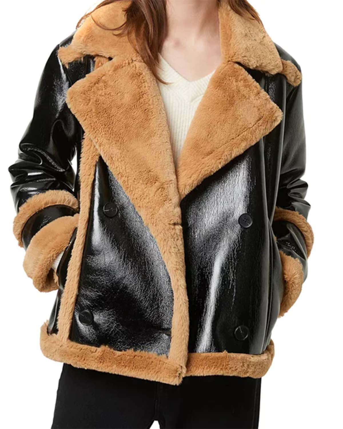 Womens Double Breasted Shearling Jacket